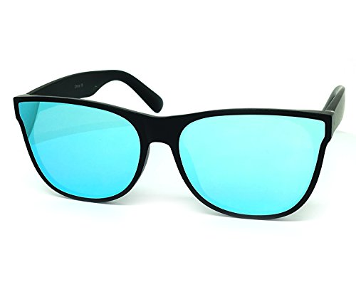 O2 Eyewear 7131 Premium Flat Semi-Shield Matte Finish Mirror Womens Mens Sunglasses (MATTE BLACK, BLUE)