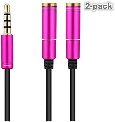 XXMANX2-Pack 3.5mm Audio Stereo Y Splitter Cable 3.5mm Male to 2 Port 3.5mm Female for Earphone and Headset Splitter Adapter, Compatible with iPhone, Samsung, Smartphones, Tablets (Rose Red)
