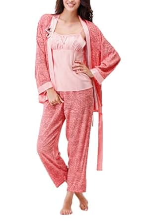 2Pcs Women's Silk Satin Both Robe Kimono Nightgown Pajama