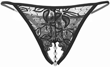 Womens Sexy Briefs,SicongHT Ladies Lace Crotchless Panties Crotch Thong With Pearls Massaging Underwear (Black)