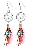 Hand made dream catcher Earrings with imitation turquoise stones and real Marabou Plumage Feathers