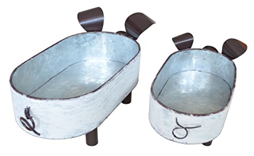 ShabbyDecor Galvanized White Washed Farmhouse Pig Tray Distressed Pig Bowl for Table Centerpiece Decor Set of 2