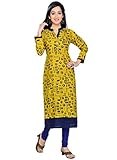 IndusDiva Women's Yellow Rayon A-line Kurti