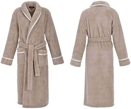 HONGNA Nightgown Winter Thickening Long Flannel Couple Bathrobe Large Size Bathrobe Bathroom Warm Pajamas (Color : Khaki Female, Size : S/M)