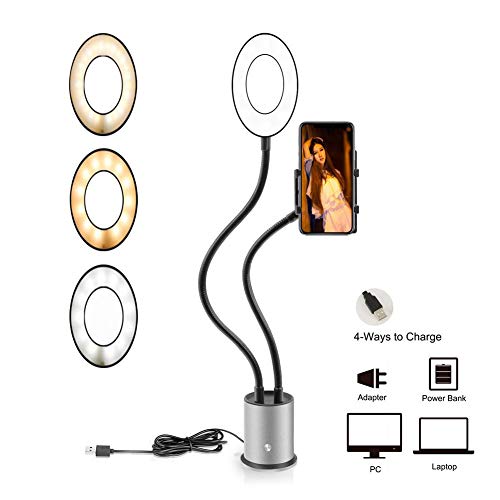 Leegoal Selfie Ring Light with Cell Phone Holder Stand, Dimmable Desktop LED Camera Ring Light with 3 Light Modes & 9 Brightness Level for Live Stream/Makeup/YouTube Video