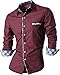 jeansian Men's Slim Long Sleeves Casual Button Down Dress Shirt Z020 WineRed L