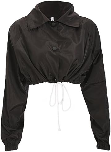 FEDO DESIGN Women's Lapel Long Sleeve Unique Windbreaker Crop Tops
