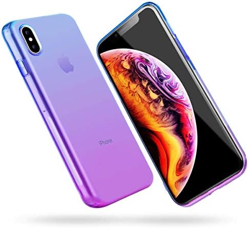 Airror Phone Case Compatible with iPhone Xs MAX, Clear Multi-Color Gradients Slim Case, Impact Resistant Protective Flexible Soft TPU Cover [ Support Wireless Charging ] - Blue & Purple 243