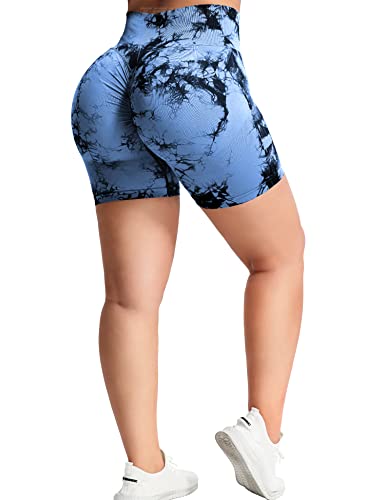 TSUTAYA WOMEN WORKOUT SCRUNCH SHORTS 5″ SEAMLESS HIGH WAISTED BOOTY GYM SHORTS TIE DYE BUTT LIFTING BIKER GYM SHORTS