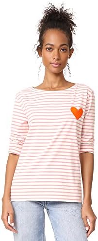 Chinti and Parker Women's Stripe Heart Tee, Rose/Ivory, X-Small