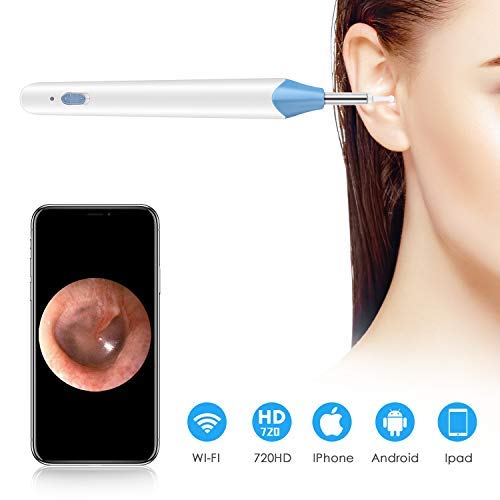 Wireless Ear Otoscope, WiFi Digital Ear Scope Inspection Ear Camera Endoscope Earwax Cleaning Ear Wax Remover Tool with 6 LED Lights for iPhone, iPad, Android Devicesï¼ŒGreat Idea(Blue)