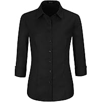 EZEN Womens Slim-Fit Long Sleeve Stretchy Button Down Collar Office Formal Casual Shirt Blouse