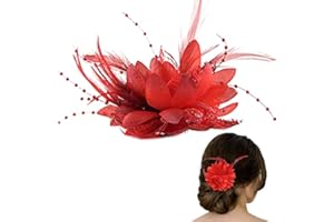 Fascinators for Women Red Fascinator Elegant Feather Flower Hair Clip Fascinators Corsage Beaded Beak Hair Clip Brooch,Ideal 