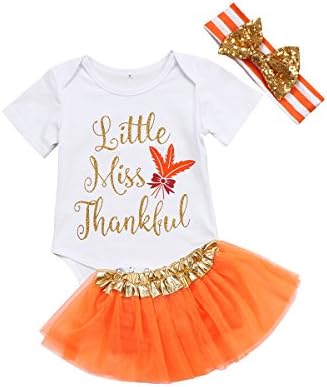 Thanksgiving Baby Girl Outfit Infant Romper Pumpkin Tutu Dress Headband 3pcs Set