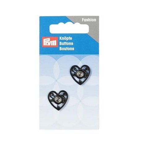 Prym Sew-On Snap Fasteners Heart, Black, 9.3 x 4.9 x 0.5 cm