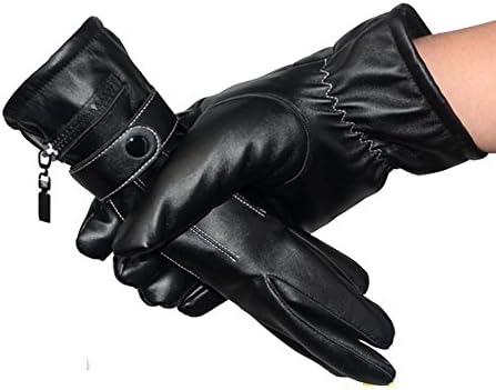 PITI Rechargeable Li-ion Battery Heated gloves Electric Heating Thermal Snow Skiing Snowboarding PU Leather Gloves Black
