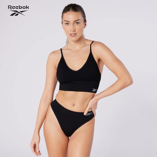 Reebok Top Corto Acanalado sin Costuras Mujer,Top Estilo Sujetador sin Costuras con sujeción Ligera, sin Aros y con Almohadillas extraíbles,Disponible en Negro o Blanco, en 4 Tallas