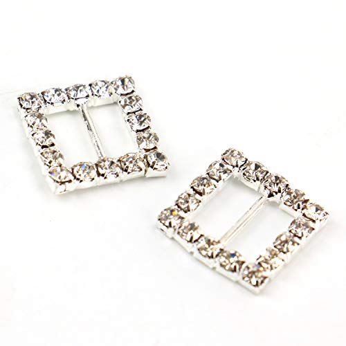 JETEHO Pack of 50 Square Silver Tone Diamante Crystal Rhinestone Buckle Chair Sash Ribbon Slider for Wedding Invitation Letter,15mm - Thumbnail 5