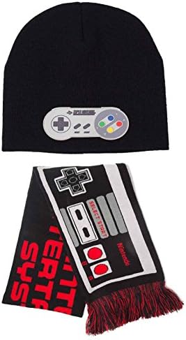Nintendo Beanie Hat and Scarf Set Super Nintendo Console Controller Official