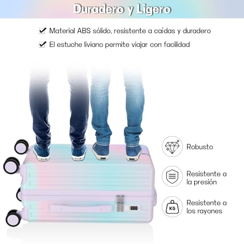 HOGESA Maleta Carry On, 20" y 14", con Neceser, Portavasos, USB Puerto de Carga y Práctico Gancho, Ruedas Giratorias Silenciosa 360°, Candado de Seguridad(Arcoíris)