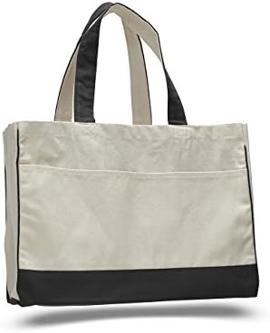 Pack of 12 - Cotton Canvas Standard Tote Bag - Size17"w X 13"h X 5"d (Natural /Black)