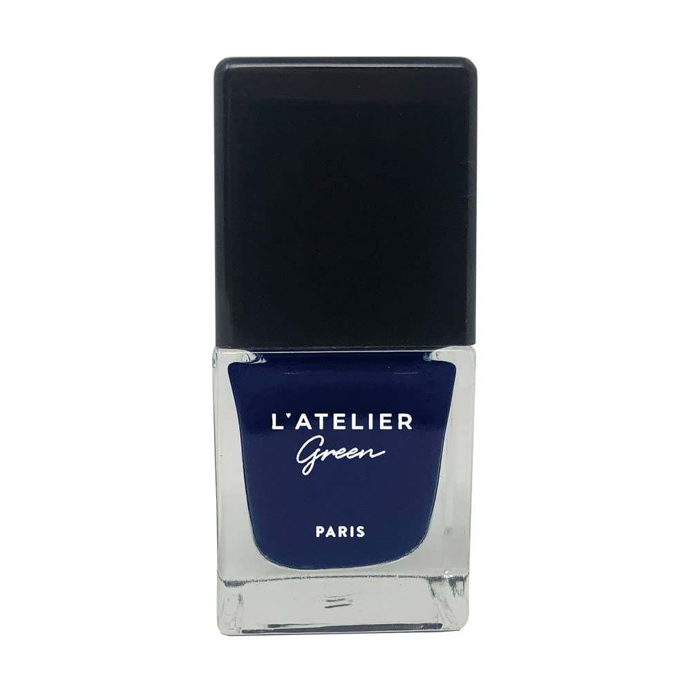 L’Atelier Green Paris - Stormy Heart - Breathable, 85% Plant-Based Halal & Vegan Nail Polish - Deep, Dark Blue. Infused with Organic Oils, Made in France - 10.5ml