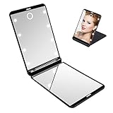 Tobbiheim Makeup Compact Mirror with 8 Dimmable Led Lights, Travel Compact Mirror for Purse with Touch Switch, Portable Folding Cosmetic Mirror Adjustable Brightness Magnification Mirror