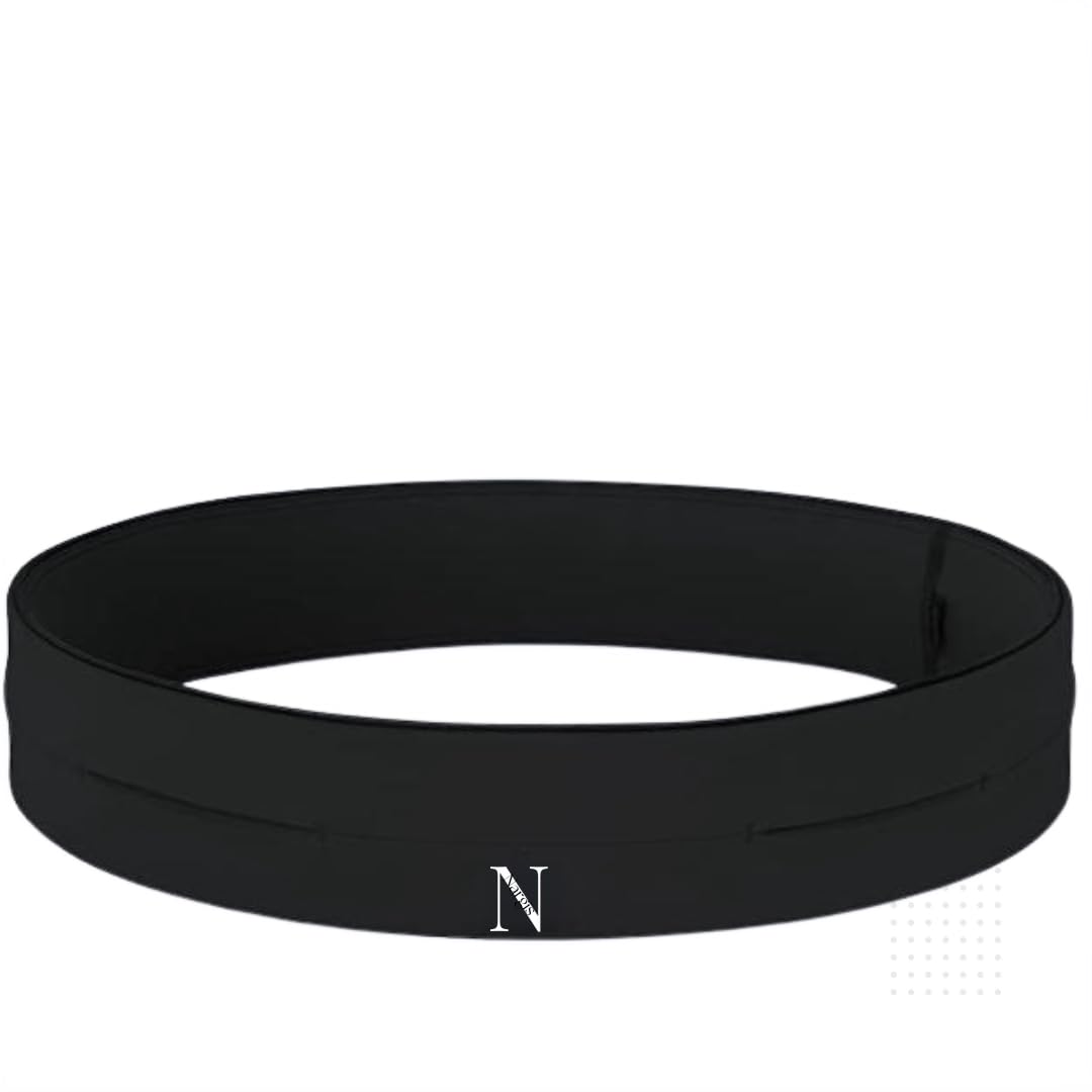 Comfy Running Waist Belt & Phone Holder- Bounce-Free Storage for Essentials - Moisture-Wicking & Reflective - Perfect for Jogging, Gym and Travel (Black, Large)