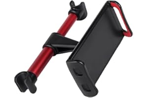 KALLORY Car Back Seat Phone Holder Red with Headrest Bracket for Tablet and Mobile, Rear Pillow Mount
