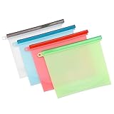 4-Pack Reusable Silicone Food Storage Bag and Saver | Silicon Freezer, Liquid Container Bags with Airtight Seal | Baby Food Containers | Dishwasher Oven Microwave Safe | Store Vegetables Meat Liquids