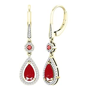 Dazzlingrock Collection 10K 8X5 MM Each Lab Created Round & Pear Gemstone & Round Diamond Teardrop Dangling Earrings…