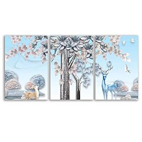 3 Piece Canvas Wall Art for Living Room Bedroom Home Artwork Paintings Graceful Deer in The Forest Ready to Hang - 16"x24" x 3 Panels