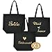 ELEGANTPARK Bride Bridesmaid Gifts Set of 5 Bride Tote Bag Maid of Honor Bag Bridesmaid Gift Bags for Wedding Bridal Shower Gifts Bachelorette Party Black with Gold Script 100% Cotton