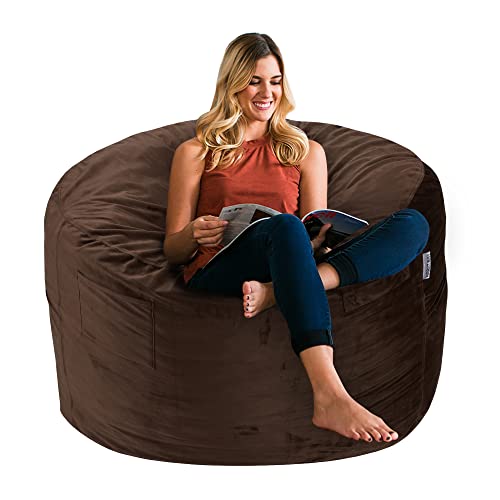 HABUTWAY Bean Bag Chair 3Ft Luxurious Velvet Ultra Soft Fur with High-Rebound Memory Foam Bean Bag Chairs for Adults Plush Lazy Sofa with Fluffy Removable Sponge 3'(Chocolate)