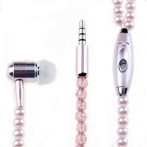 Fashionable Jewelry pearl Necklace Stereo Earphones with Microphone Beads 3.5mm In-ear Headphone Connect to Ipod, Iphone, Droid, Blackberry, Mp3 Player and All 3.5mm Audio Devices - Pink