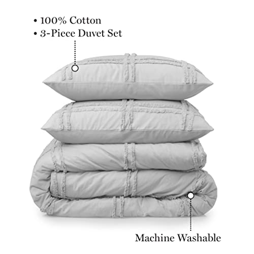 MARTHA STEWART Skylar Chenille King Size Duvet, 3 Piece Set1 Duvet Cover, 2 Pillow Shams