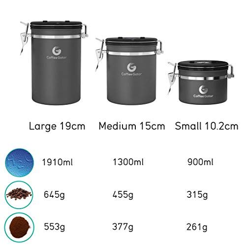 Coffee Gator Stainless Steel Container - Fresher Beans and Grounds for Longer - Canister with Date Tracker, CO2-Release Valve and Measuring Scoop - Medium - Silver - Thumbnail 7