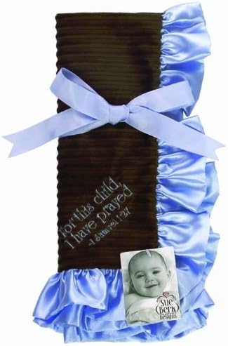 Sue Berk Designs For This Child, I Have Prayed Baby Blanket, Blue/Brown