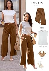 EVALESS Women's Wide Leg Pants with Pockets High