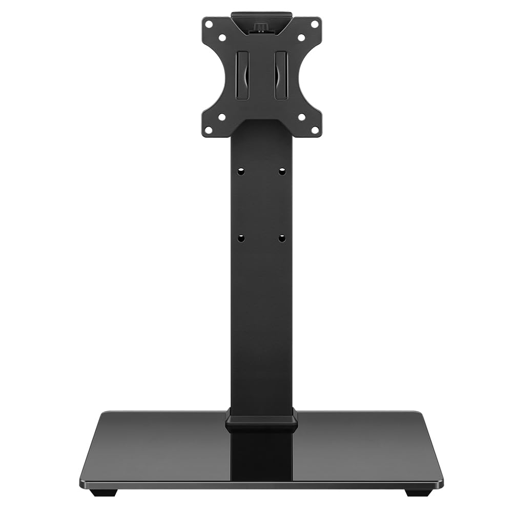Photo 1 of WKWKER Universal TV Stand for 13-32inch LED LCD TV Table Top TV Stand with 45 Degree Height Adjustable Swivel TV Stand Mount with Tempered Glass Base Max VESA 100x100mm, Black, WK101