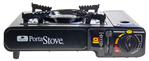 OLYMPIA OUTFITTERS New Dual Fuel Propane & Butane Portable 9,000 BTU Gas Stove Single Burner with Automatic Ignition, Fuel Gauge and Carry Case – Tailgating, Camping, Emergency Preparedness Grill