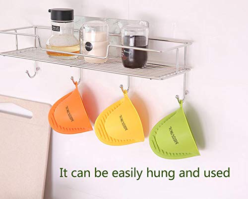 MEIJUBOL Silicone Oven Mitt Potholder Grip Heat Resistant Pinch Finger Protector Set of 2 Pairs (Green and Orange) for Kitchen Cooking Baking Protect Finger from Hot Plate Pot Dish and Bowl - Thumbnail 2