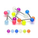 BodyJ4You Glow In The Dark Tongue Ring Flexible-Style 6 Pieces 14G (1.6mm)
