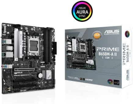 Prime B650M-A II-CSM Micro-ATX Motherboard Comercial, DDR5 6400+(OC), suporte PCIe 5.0 M.2, Realtek 2.5Gb LAN, DisplayPort, VGA, HDMI®, USB 3.2 Gen 2, USB 3.2 Gen 1 Type-C Portas® e BIOS