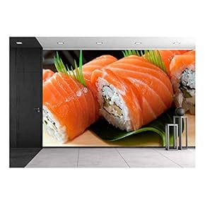 Japanese Sushi Traditional Japanese Food.Roll Made of Salmon - Removable Wall Mural | Self-Adhesive Large Wallpaper - 66x96 inches