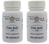 Folic Acid 5mg - BioTech Pharmacal - 100 Capsules - Pack of 2 Bottles by BioTech Pharma