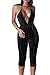Jennyarn Women Sexy Sparkly V Neck Halter Sleeveless Backless Bodycon Jumpsuit Belted Romper
