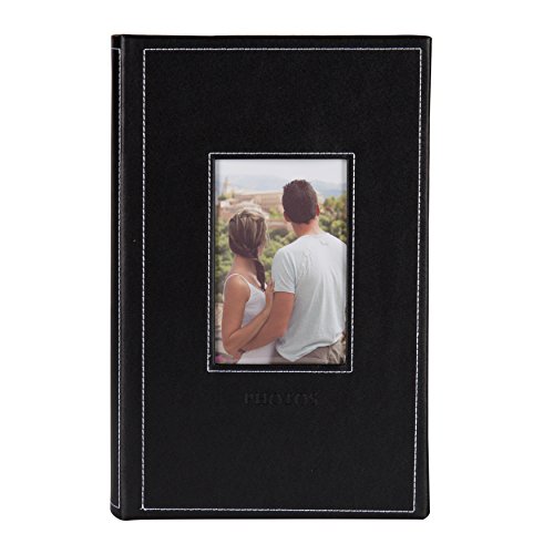 DesignOvation Debossed Black Faux Leather Photo Album, Holds 300 4x6 Photos, Set of 4