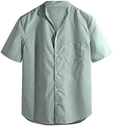 TUDUZ Men Shirts Summer Vintage Solid Grandad Collar Short Sleeve T Shirts Buttons Henley Neck Cotton and Linen Casual Tops Blouse