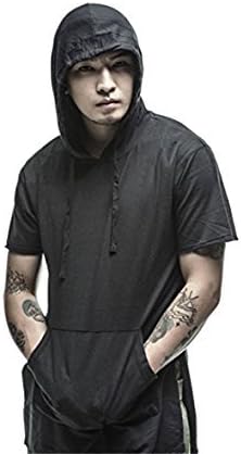 ONCEGALA Men's Hipster Hip Hop Pocket Hoodie Side Zipper Tshirt (US M, Black)